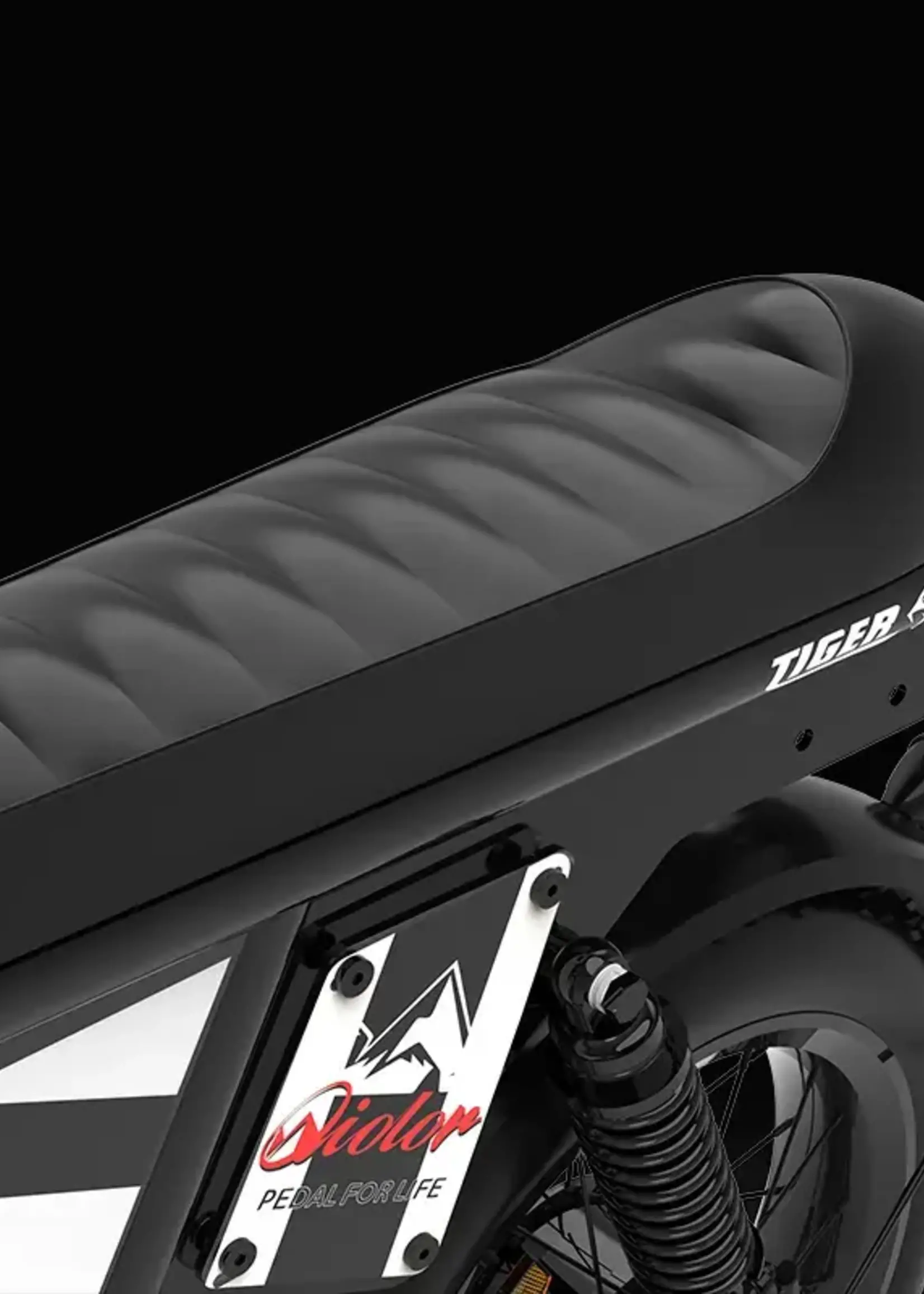 Tiger Moped-Style Electric Bike Qiolor Tiger is a Moped-Style 20-inch fat tire electric bike Black 35 Amp Battery