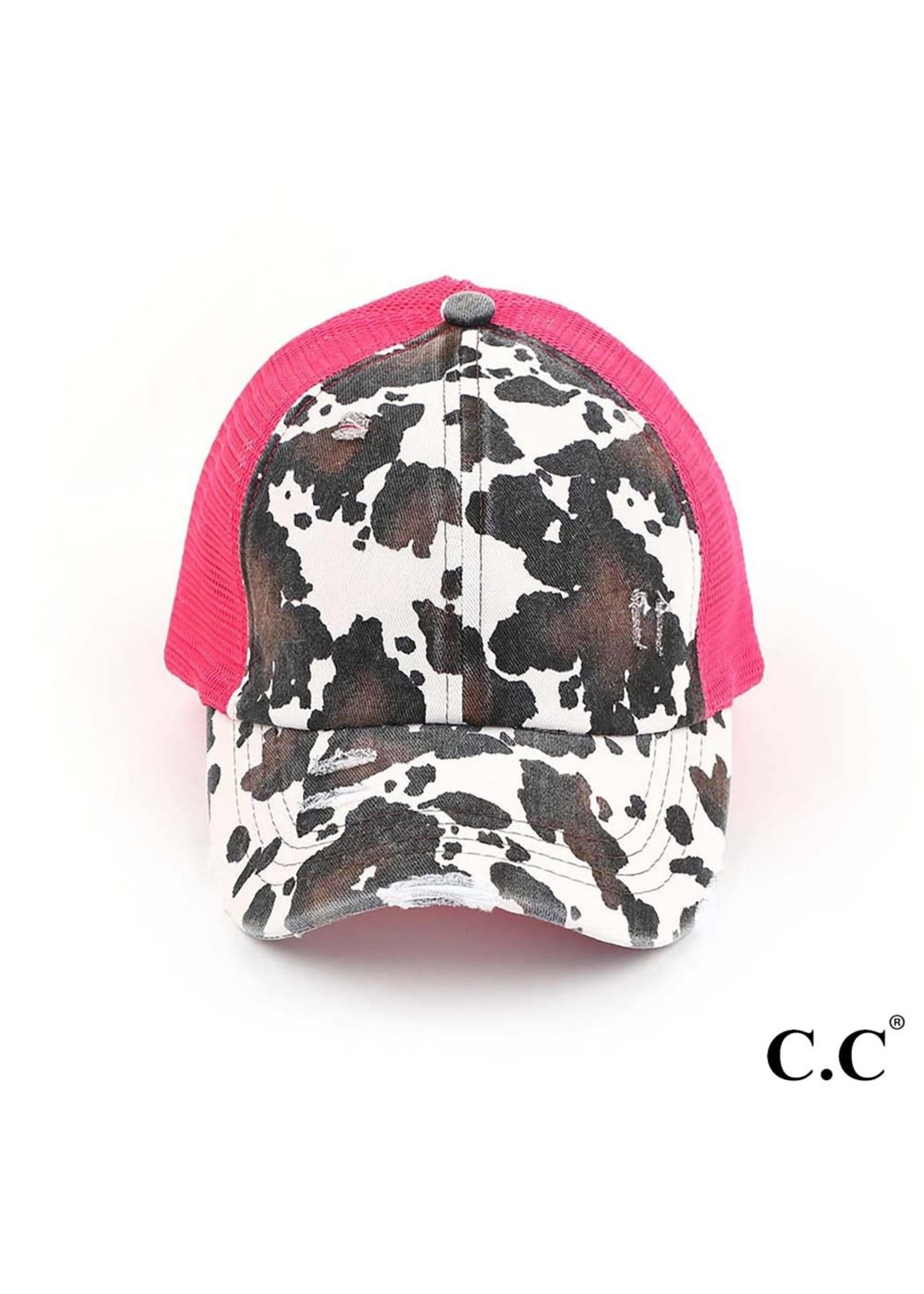 Distressed Cow Print Crisscross Hat 