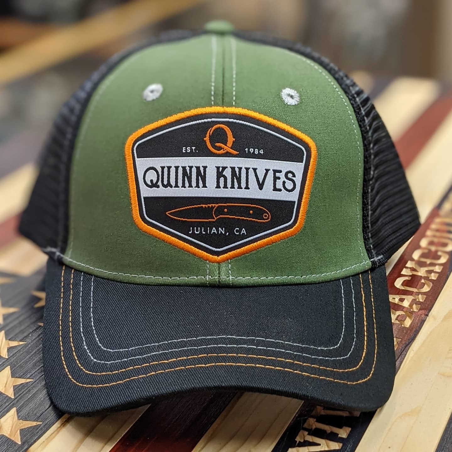 Quinn Knives HAT01 Classic Shield Hat Green / Black / Orange Quinn