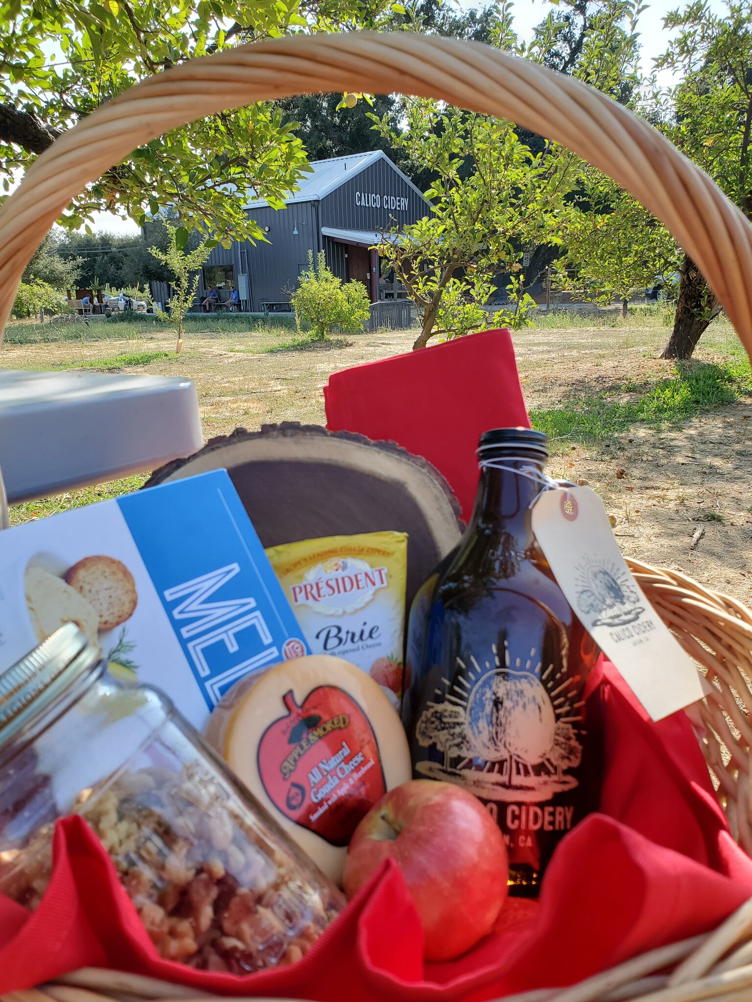 A picnic set up at Calico Cidery in Julian California orchard