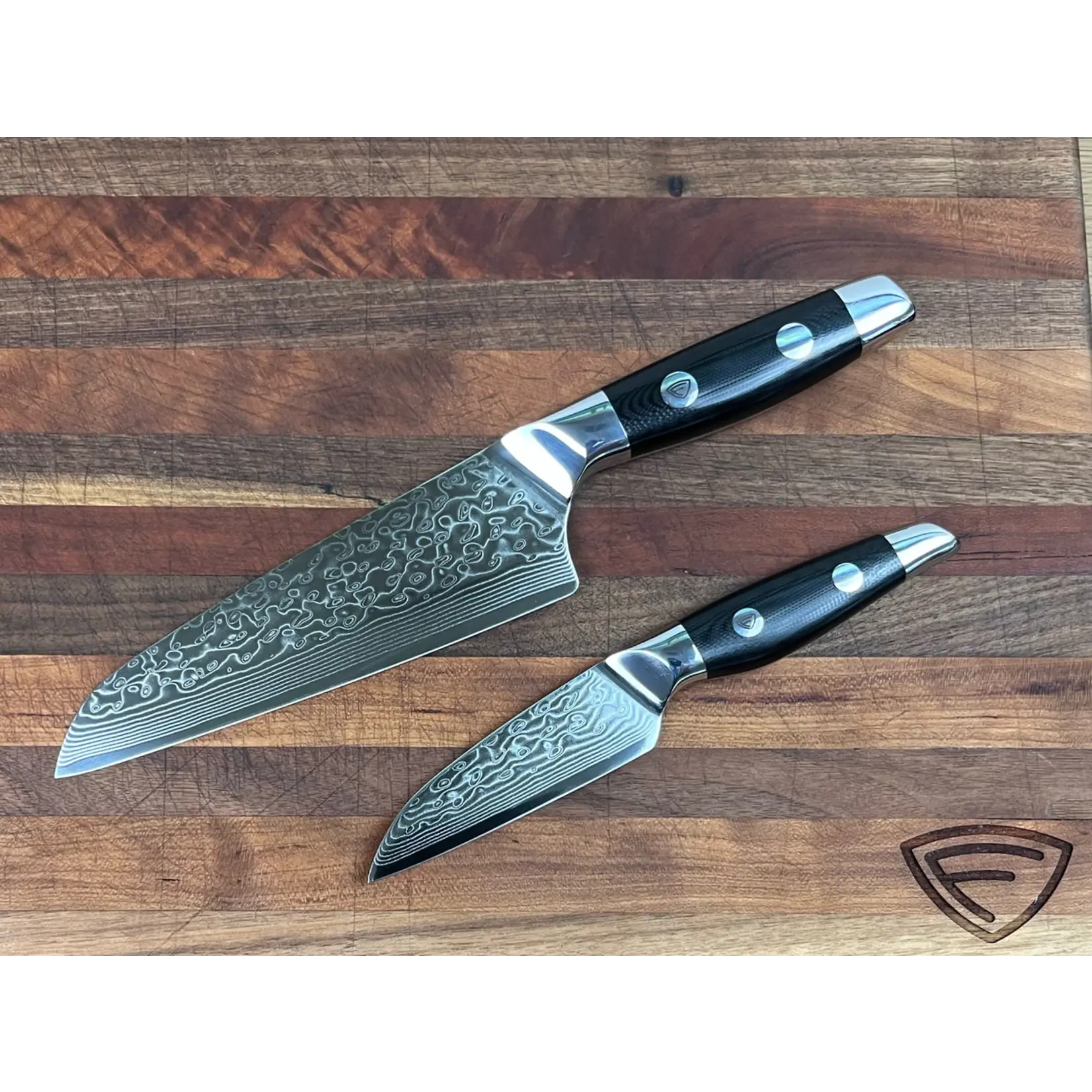 Ferrum Forge Damascus + VG-10 & G10 6" & 3.5" Two Piece Set
