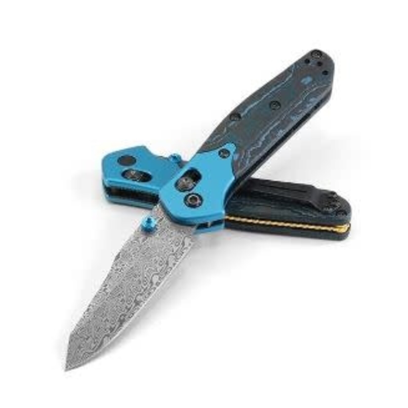 Benchmade Discontinued - Benchmade 945-221 Damasteel & Arctic Storm Fatcarbon Mini Osborne Gold Class