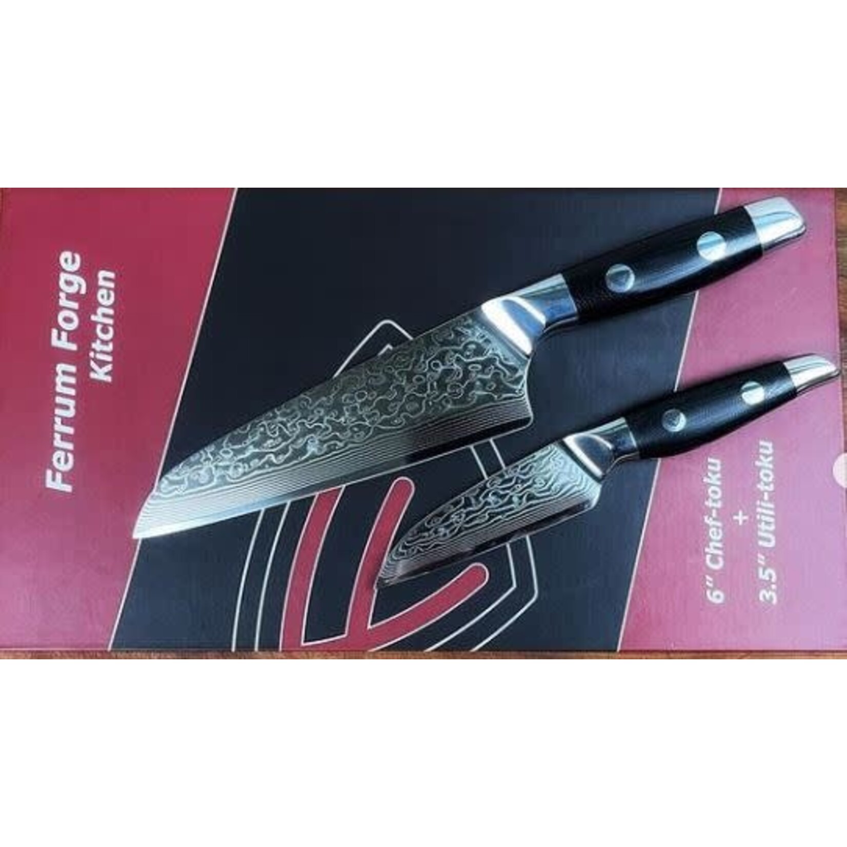 Ferrum Forge Damascus + VG-10 & G10 6" & 3.5" Two Piece Set