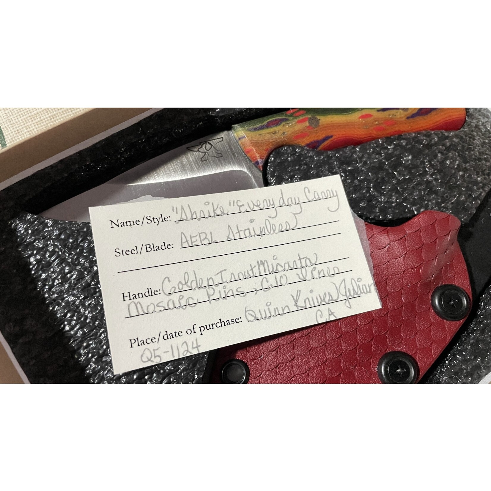 Cur Custom Blades Sold Out - Cur Custom CC311 AEBL & Golden Trout Micarta Shrike