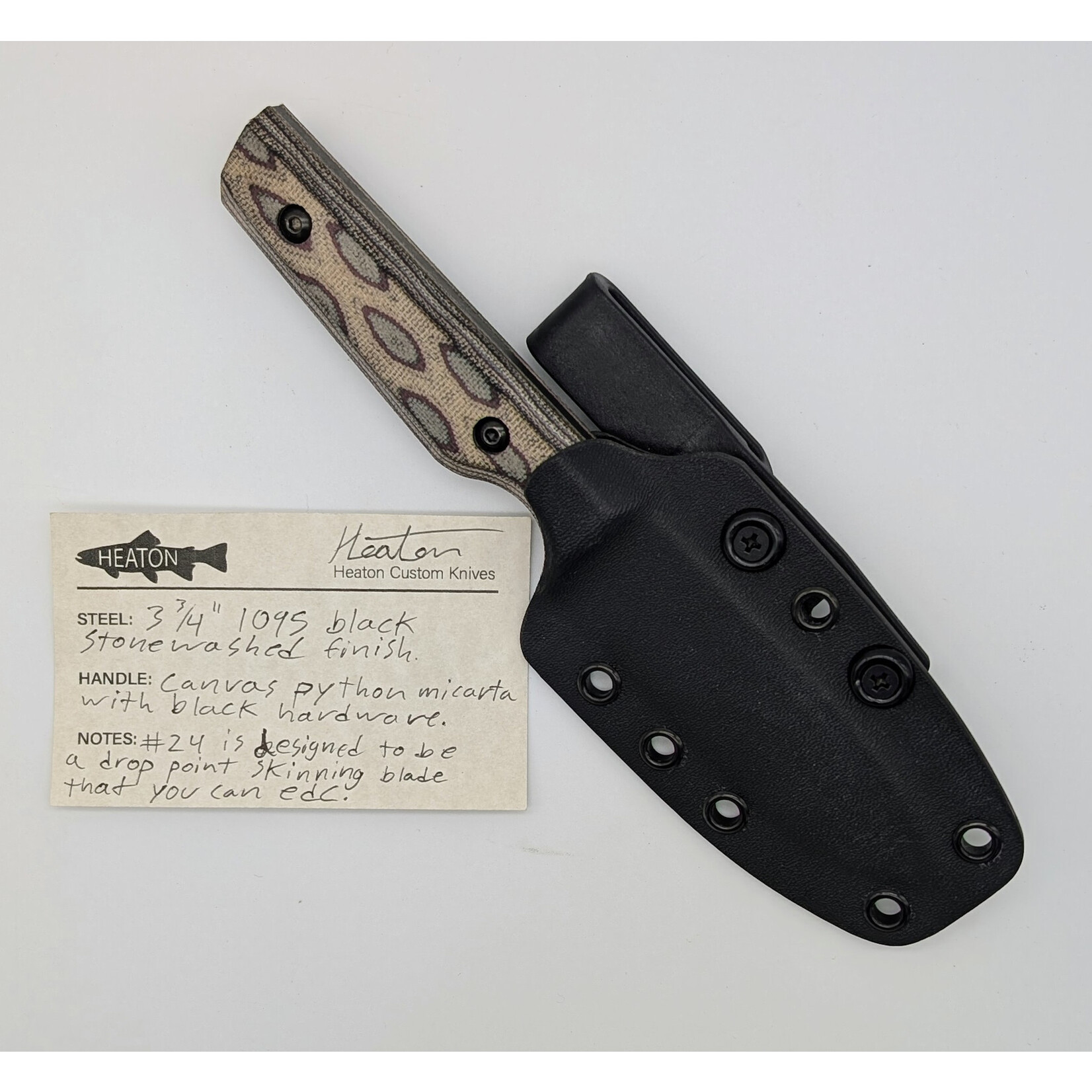 Heaton Custom Knives Sold Out - Heaton Knives HCK024 1095 & Python Canvas Micarta 3.75" EDC