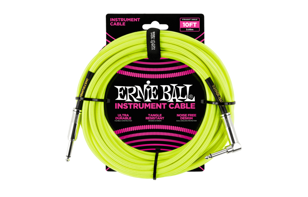 Ernie ball câble d'instrument 10 pieds jaune néon