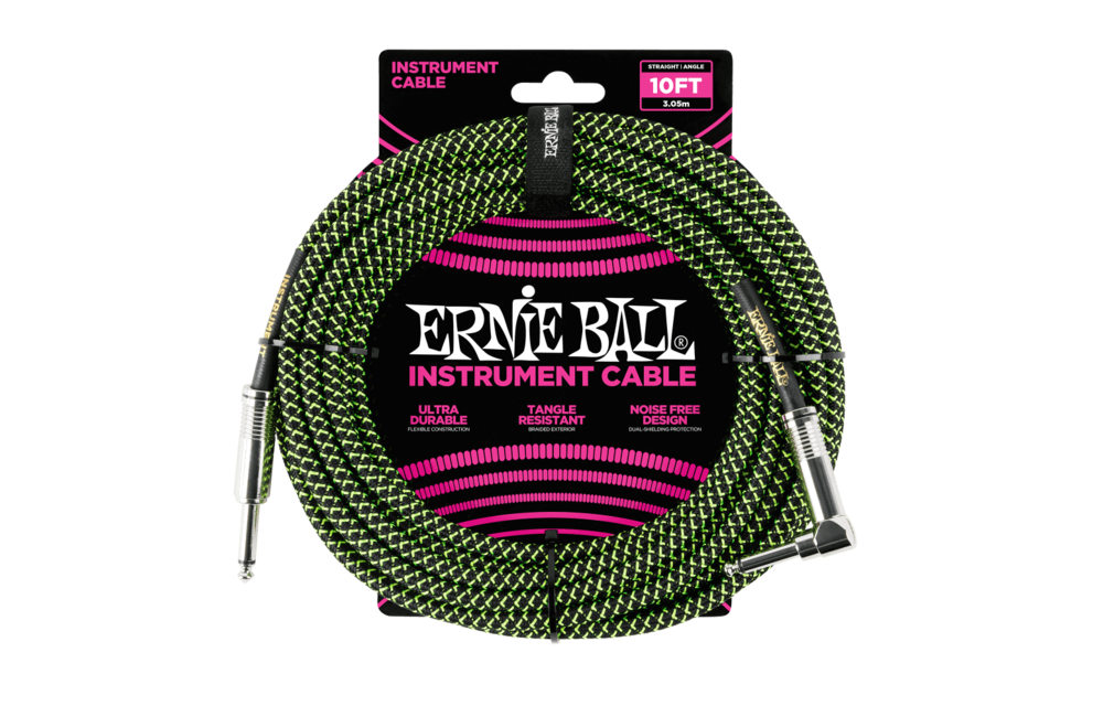 Ernie ball Instrument cable 10FT Green & black