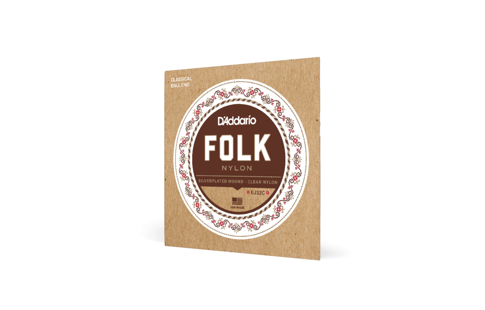 D'addario - Folk Nylon Ball End - Silver Plated Wrap, Nylon Core, Clear Nylon Trebles ball end