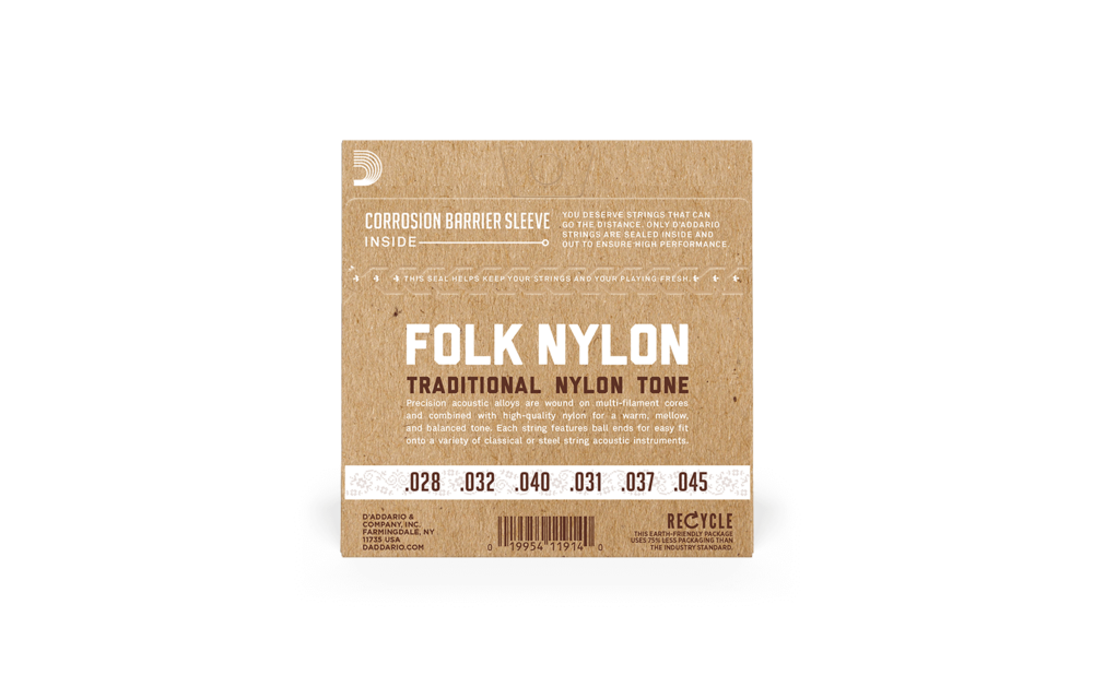 D'addario - Folk Nylon Ball End - Silver Plated Wrap, Nylon Core, Clear Nylon Trebles ball end