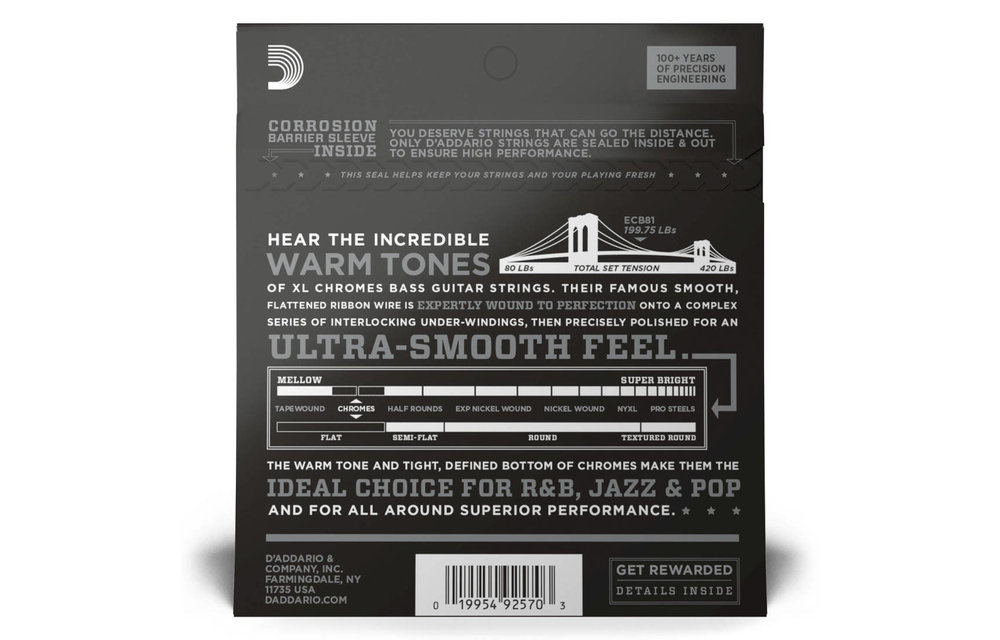 D'Addario ECB81 cordes Bass Elec Chrome Reg-