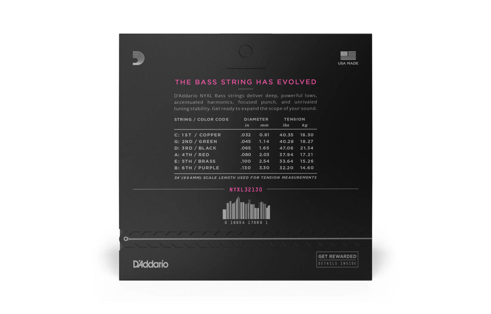 D'addario Basse électrique long scale 6 cordes 32-130 NYXL