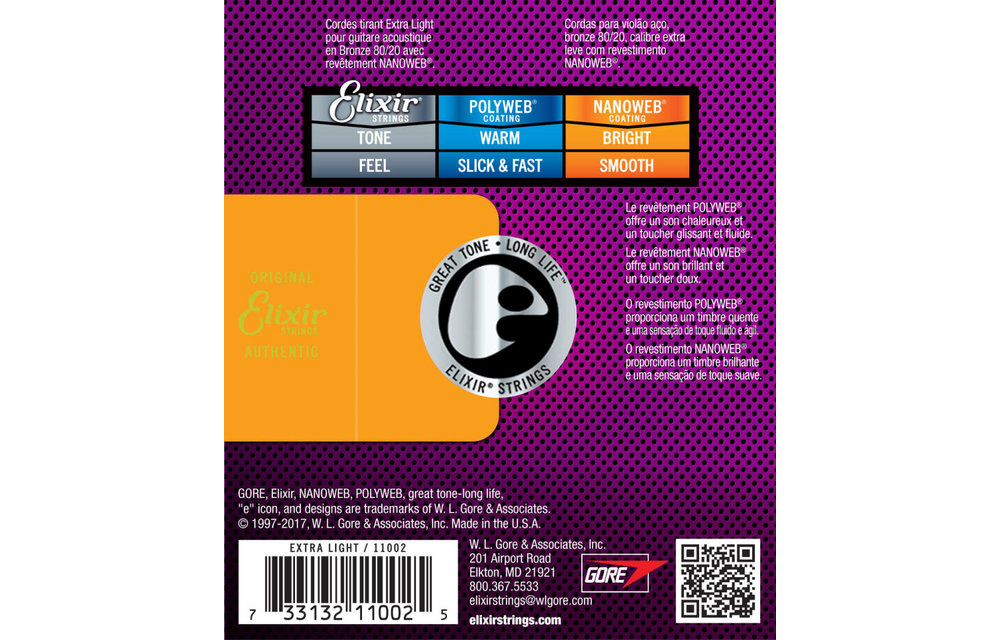 Elixir strings acoust 80/20 Nano Extra Light 10-47