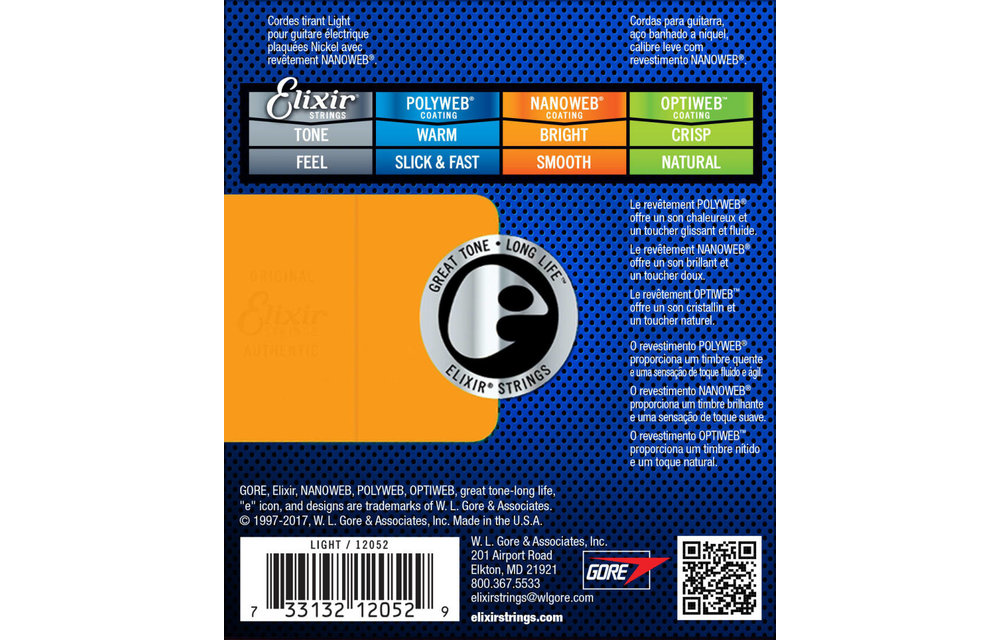 Elixir cordes Elec Nano Light 10-46