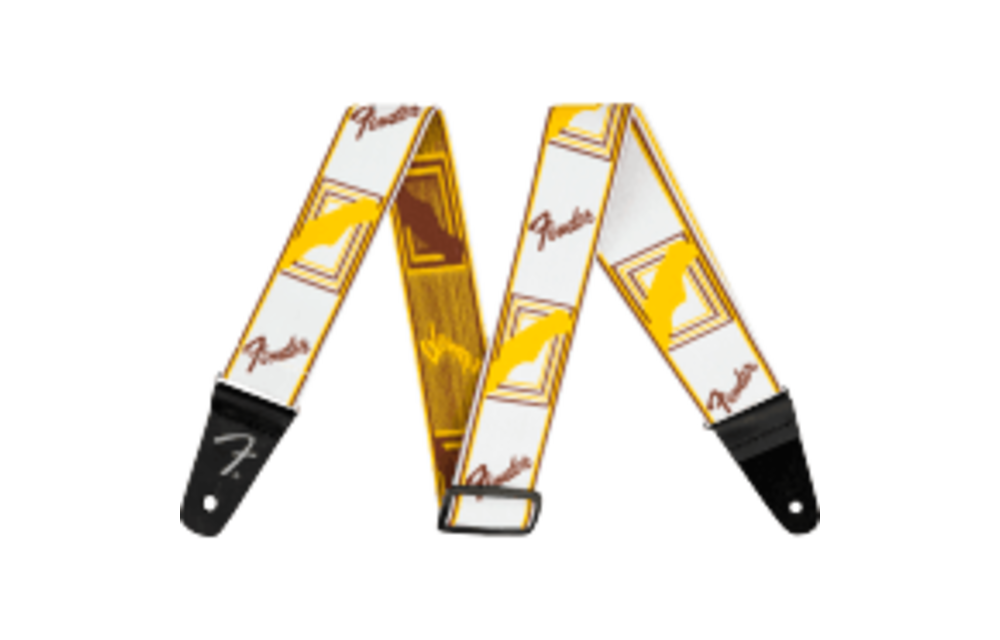 Fender - Courroie De Guitare Monogrammée Légère, Blanc, Jaune, Brun