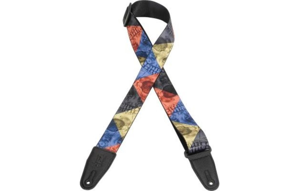 Levy's Polyester Guitar Strap (Black and Grey Skulls)