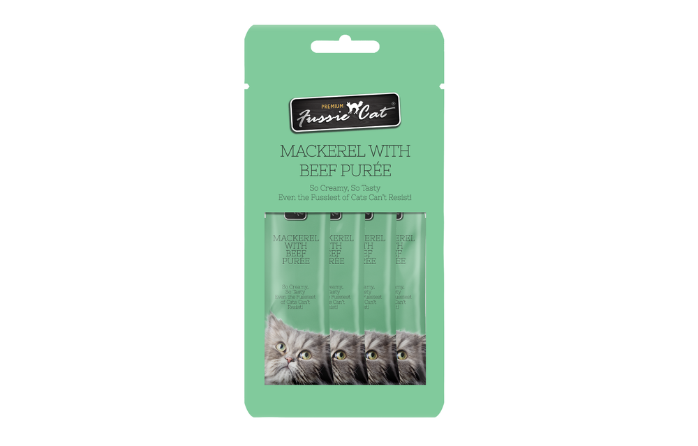 Fussie Cat Puree Mackerel & Beef 4pk