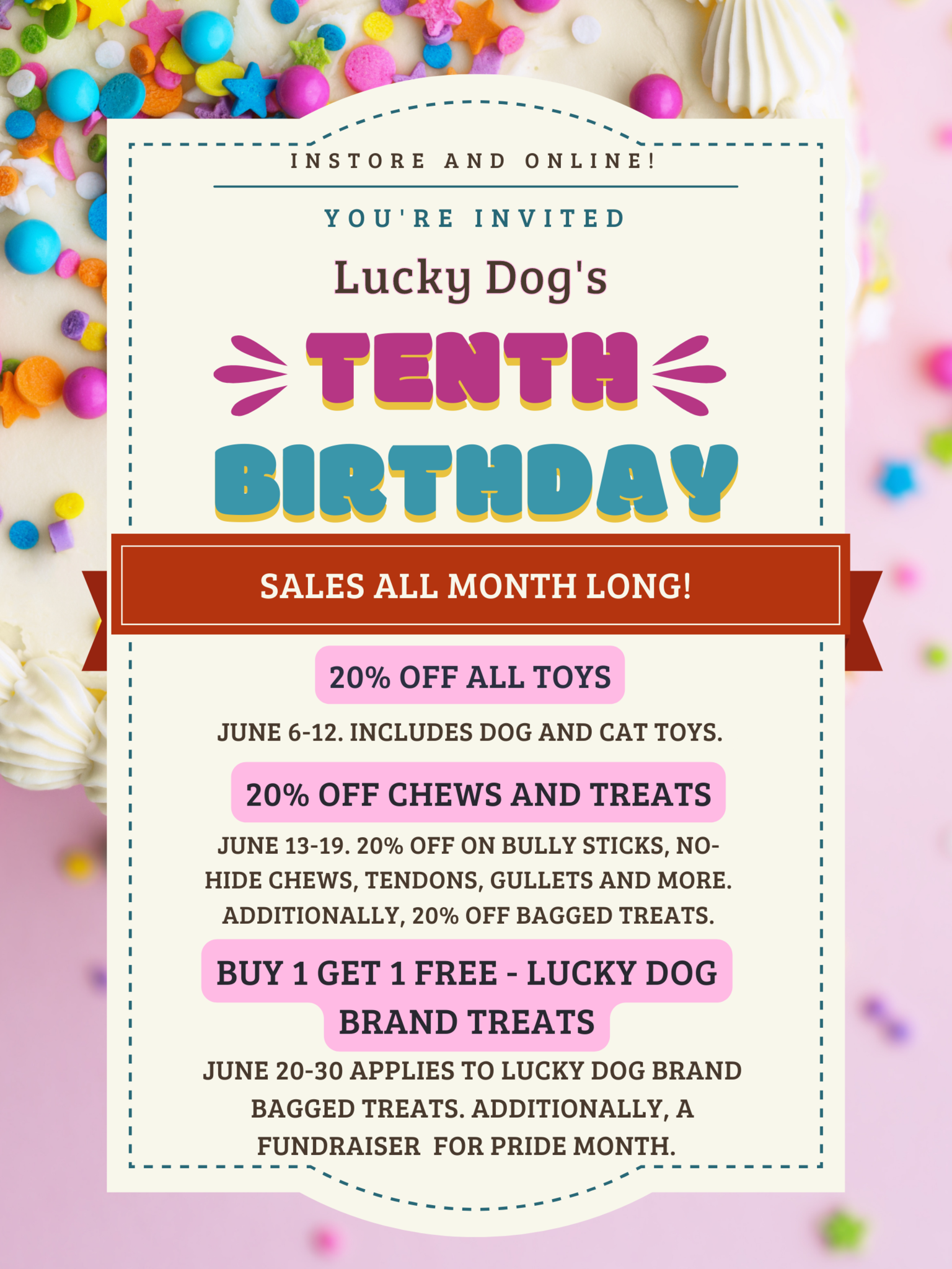 Lucky Dog S 10th Birthday Bash Lucky Dog Pet Grocery And Bakery