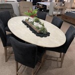 Ida Makenzie 78" Oval Counter Table  with 6 Upholstered Black Barstools