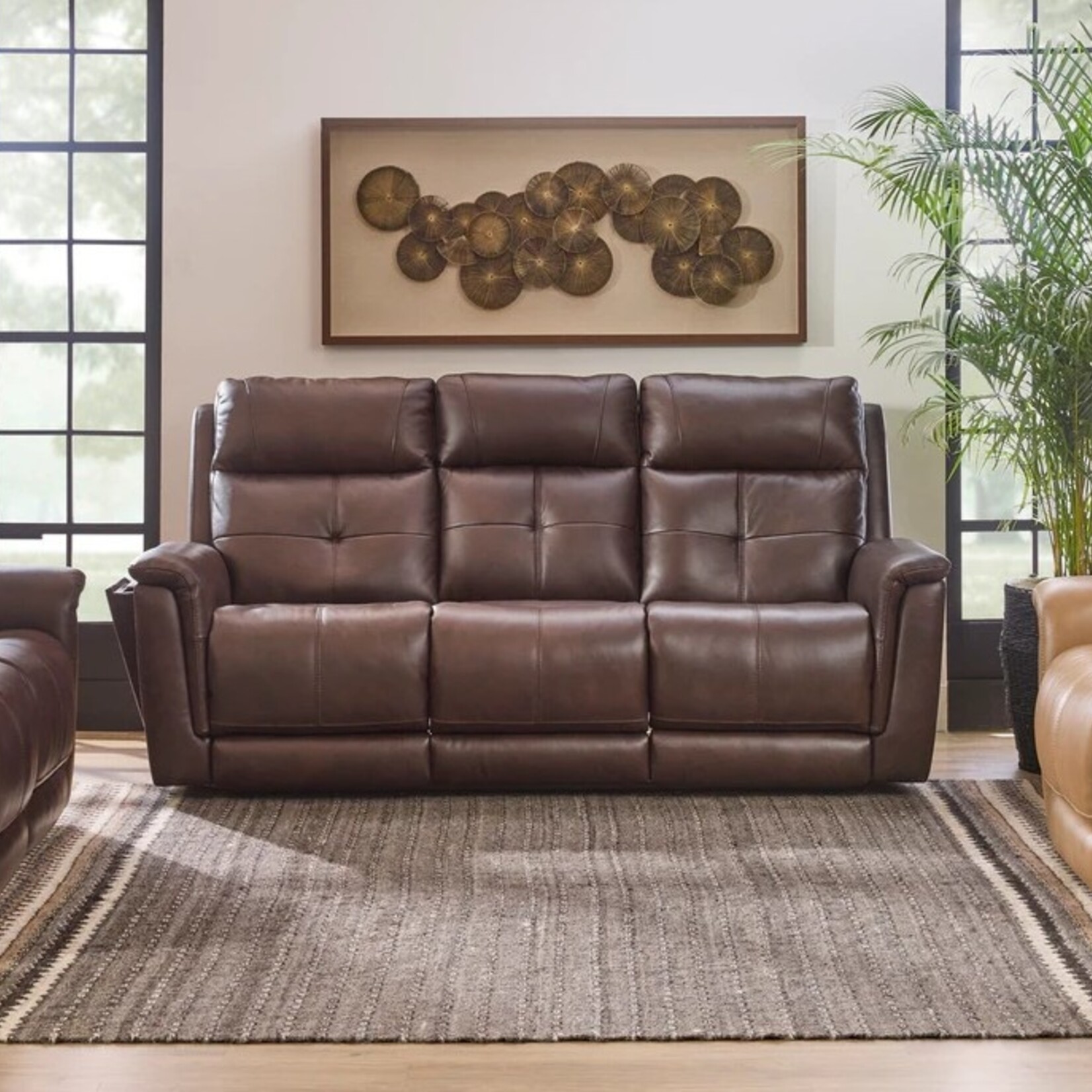 Flexsteel Ranger Leather Reclining Sofa with Triple Power, Heat & Massage in 439-70