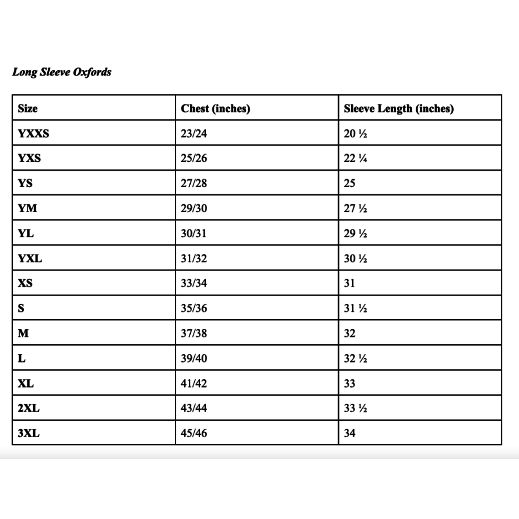 Oxford ADULT White Long Sleeve