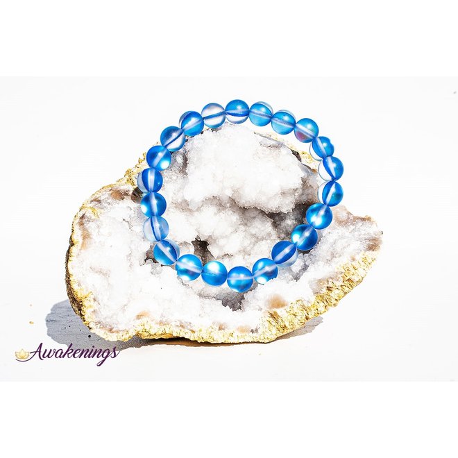 Frosted Mermaid Glass Blue Aura Bracelet - 8mm (Pack of 5)
