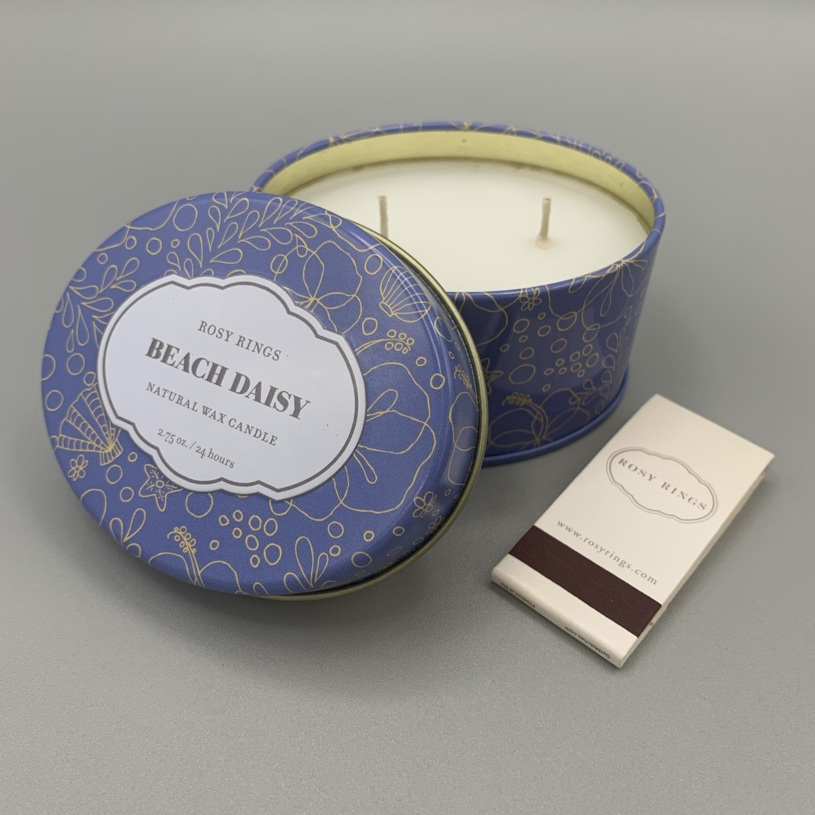 Rosy Rings Natural Wax Candle in Travel Tin, 2.75 oz -Beach Daisy