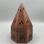 Incense Burner: Octagonal Wood Pyramid Wood w/ Lid