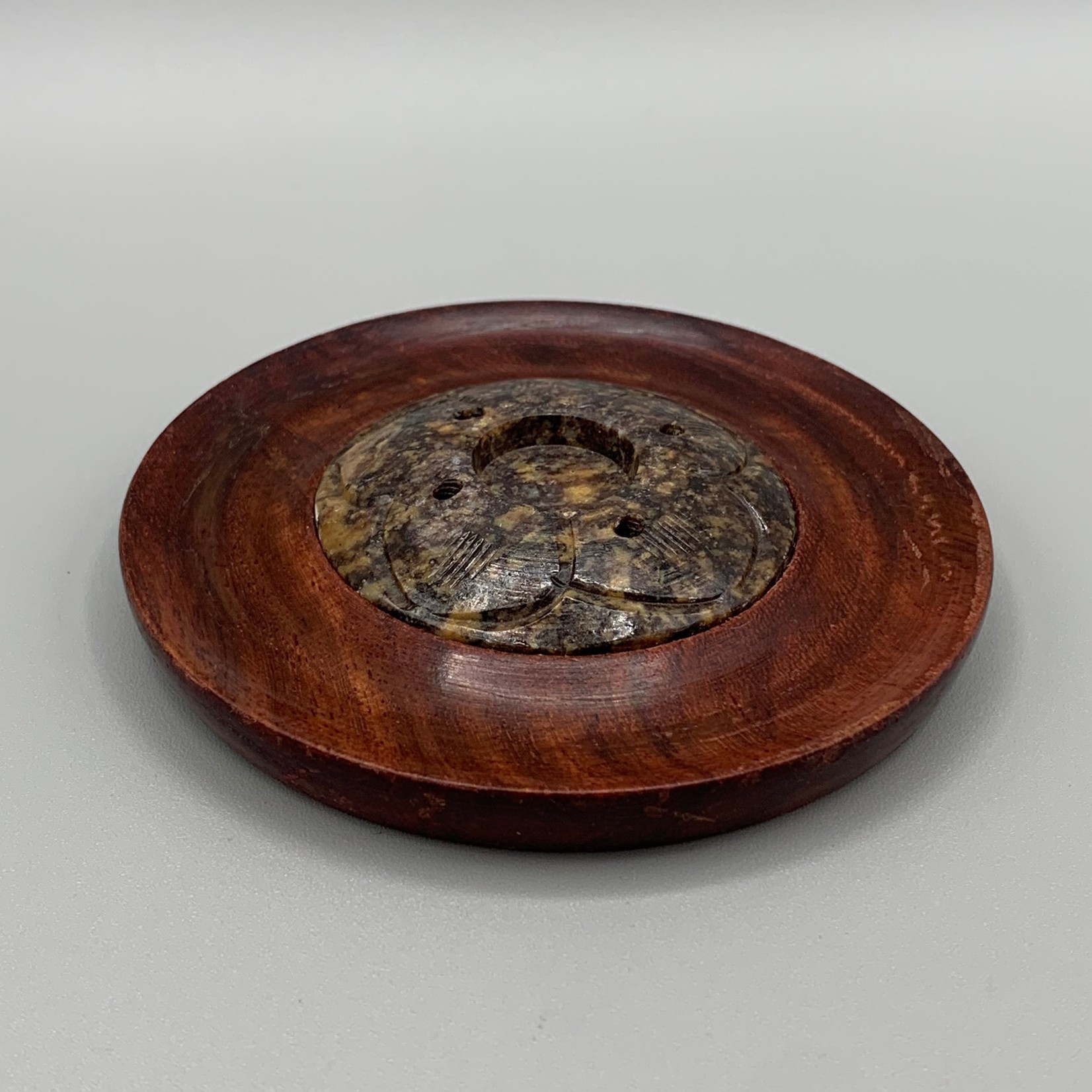 Stone and Wood Circle Incense Stick and Cone Burner