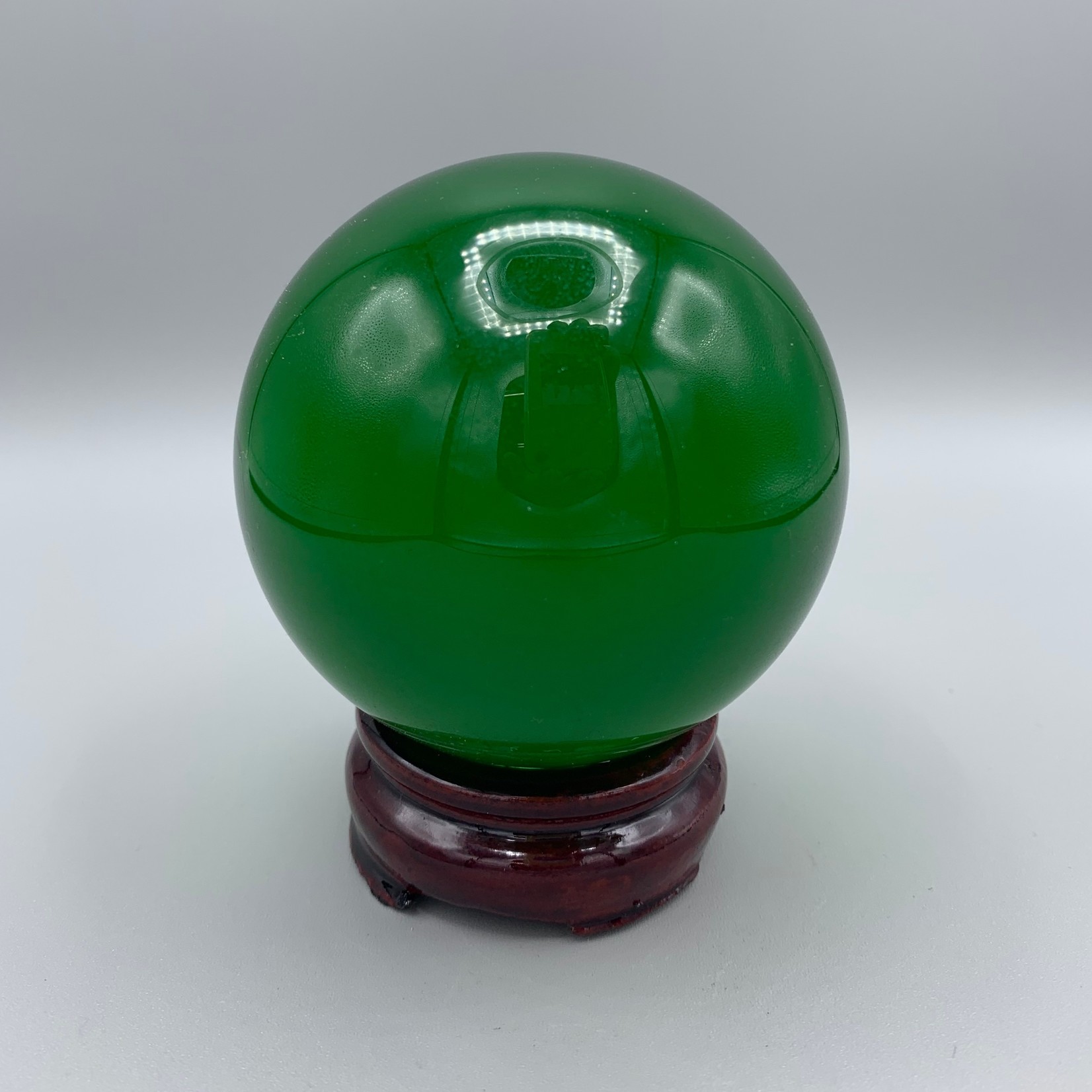 Green Crystal Ball with Wooden Stand, 8cm