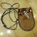 Brown Leather Drawstring Medicine Pouch with Shell (Necklace Bag)
