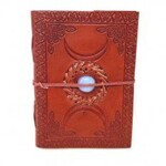 New Age: Leather Journal w/ Wrap , 5x7"-  Triple Moon and Stone