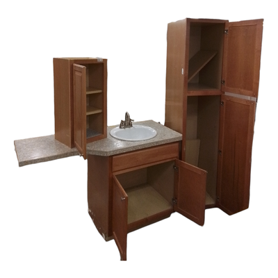 32443 3pc Maple Formica Bathroom Cabinet Set