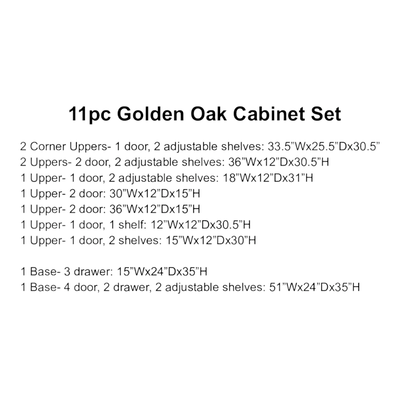 33792 11 Golden Oak Cabinet Set