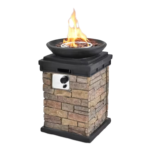 36311 Costway Fire Bowl Column with Cover and Lava Rocks