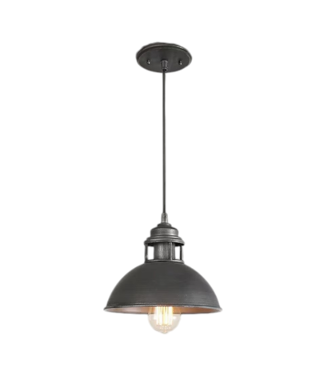 37738 Brushed Black & Silver Dome Hanging Pendant Light