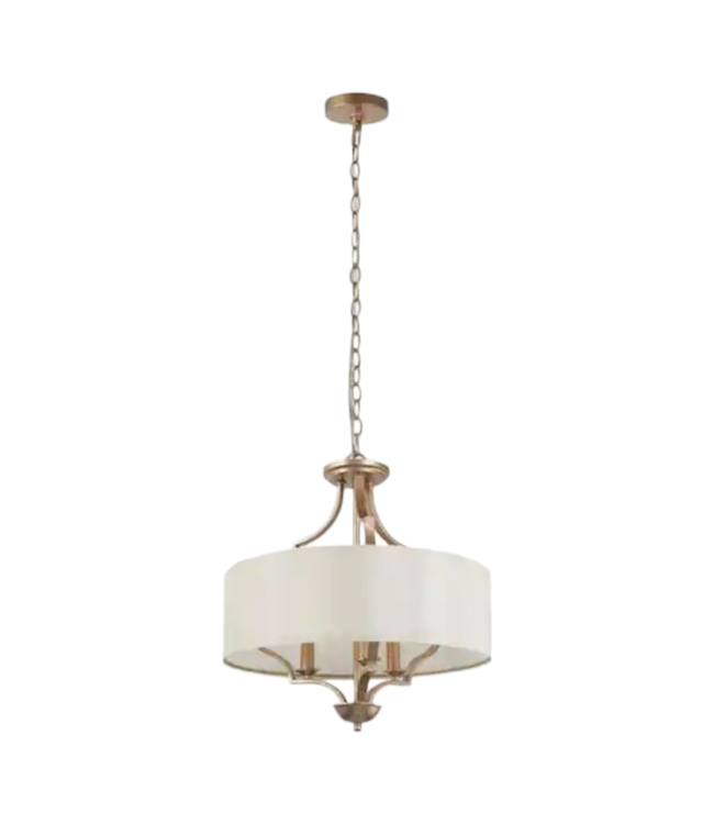 42820 3-Light Antique Gold w/White Fabric Shade Chandelier