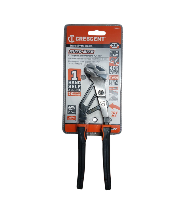43222 Crescent Auto-Brite 8" Tongue & Groove Pliers "V" Jaw