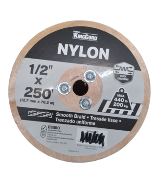 43378 KingCord Smooth WHite Nylon Rope Reel 0.5" x 200'
