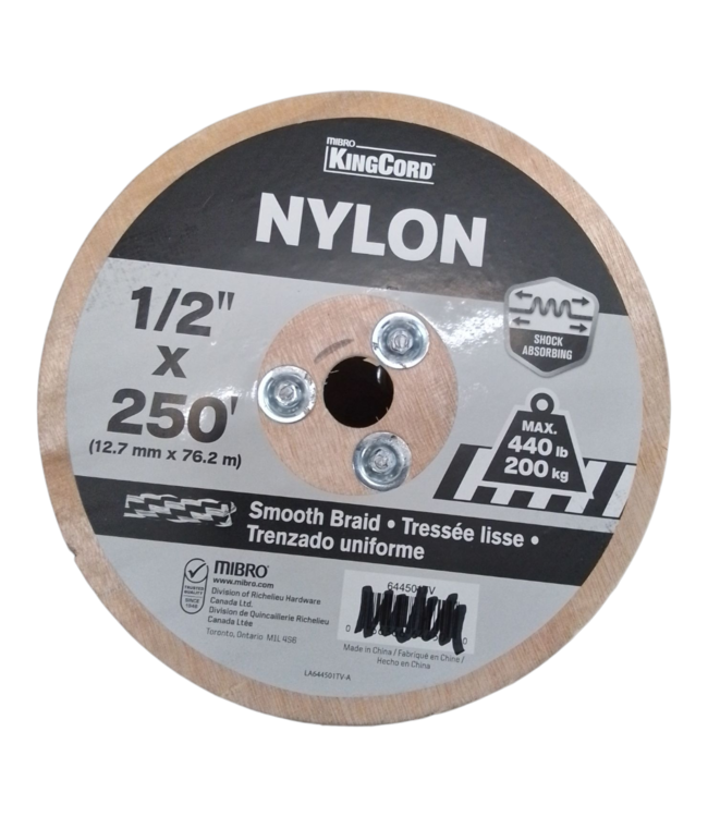 43378 KingCord Smooth WHite Nylon Rope Reel 0.5" x 200'