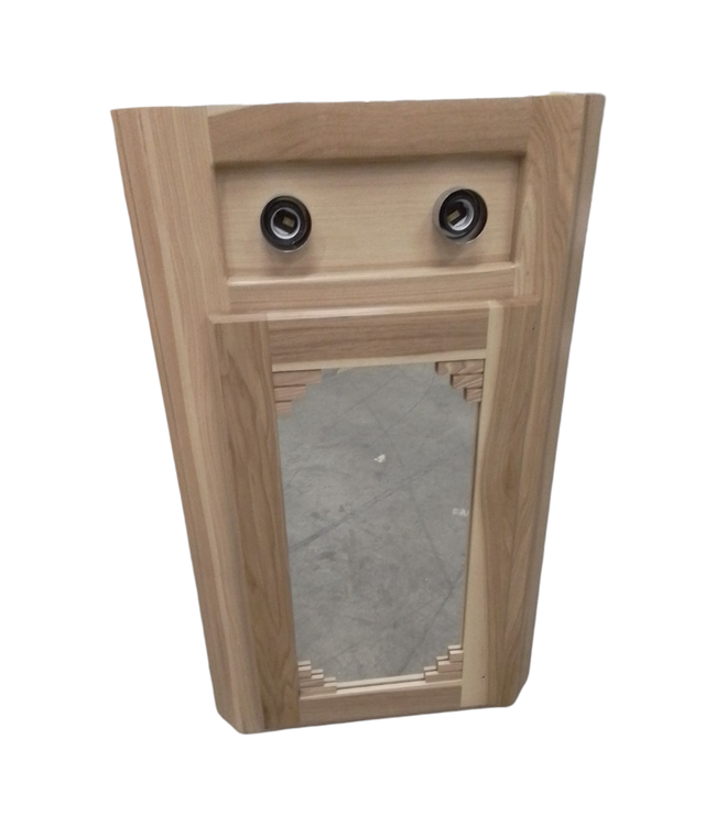 44109 2- Light Mirrored Light Oak Bathroom Corner Cabinet