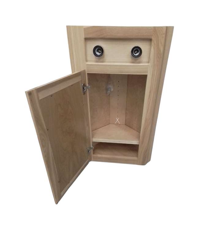 44109 2- Light Mirrored Light Oak Bathroom Corner Cabinet