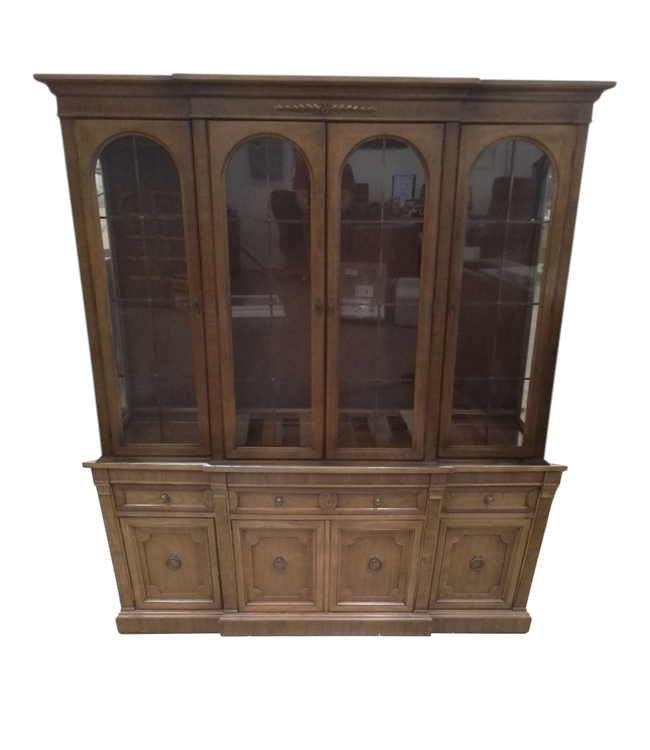 44714 4-Door Birch 2 Piece Hutch With Pecan Finish