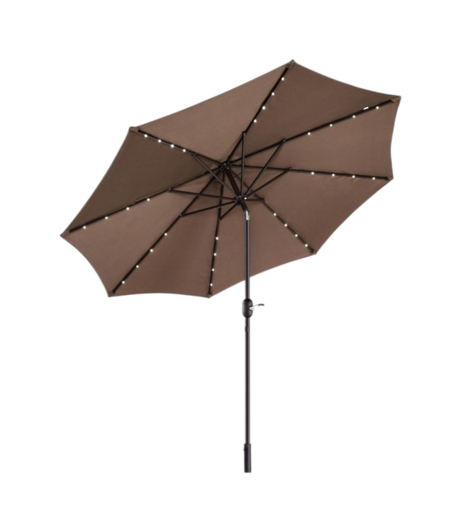 44754 Nature Spring 9' Brown Patio Umbrella With LED Lights