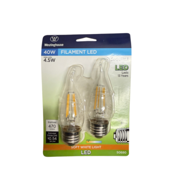45068 40W Filament LED Flame Tip Light Bulb - 2 pack