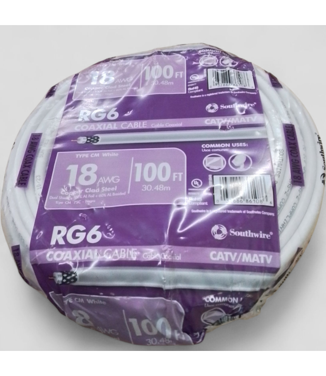 45729 Southwire RG6 Dual Shield CATV Communication Cable 100ft