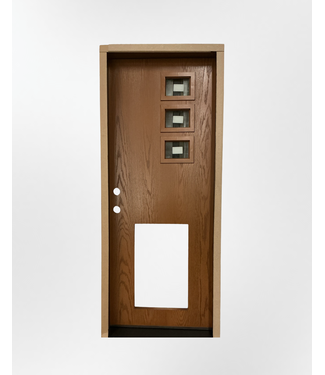 46513 Spiced Nutmeg 3-Lite Exterior Door w/Pet Door Cut Out 31.875" x 79"