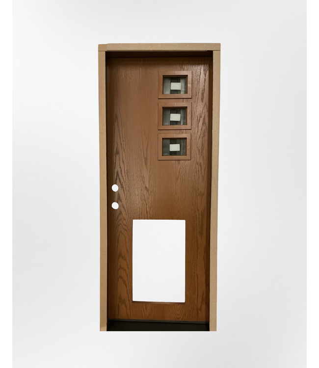 46513 Spiced Nutmeg 3-Lite Exterior Door w/Pet Door Cut Out 31.875" x 79"