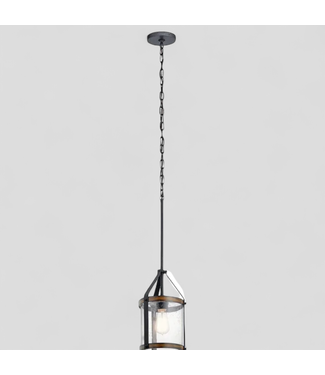 46989 Kichler Barrington 1-Light Black/Wood Pendant Light