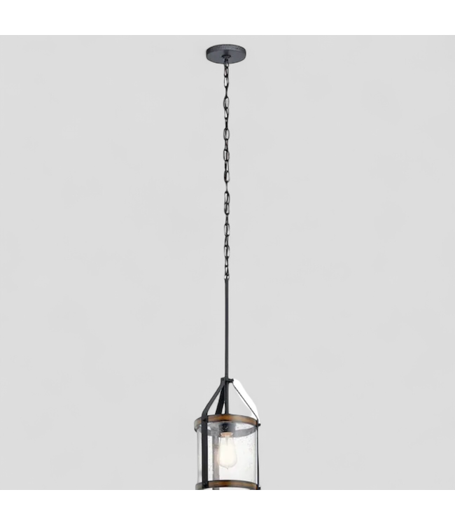 46989 Kichler Barrington 1-Light Black/Wood Pendant Light