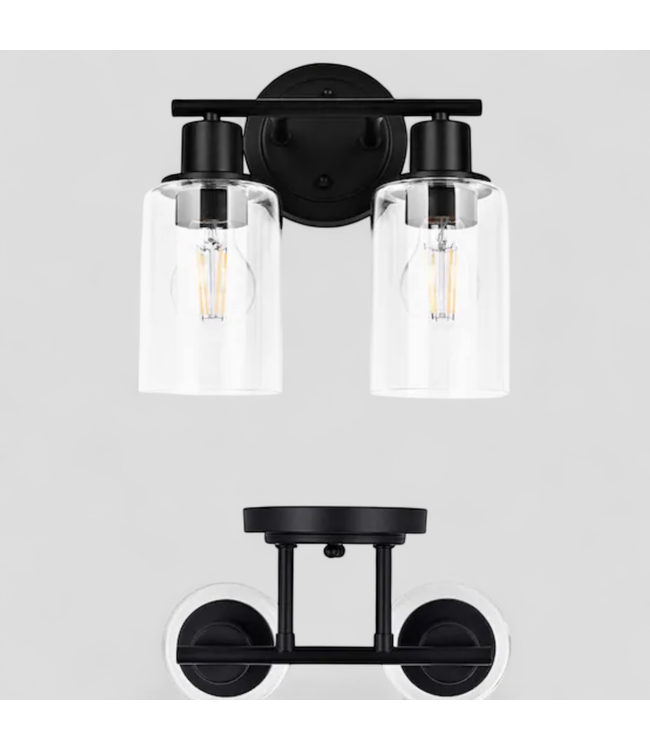 47100 Hukoro 2-Light Matte Black Vanity Light